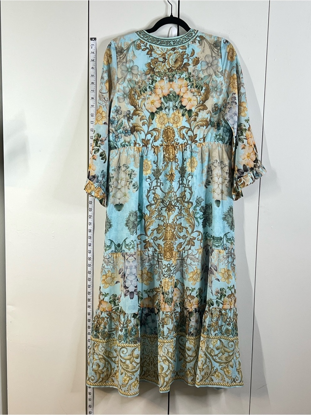 Soft Surroundings PM  Floral Boho Dress  NWOT  Embroidered Neckline Tiered Midi
